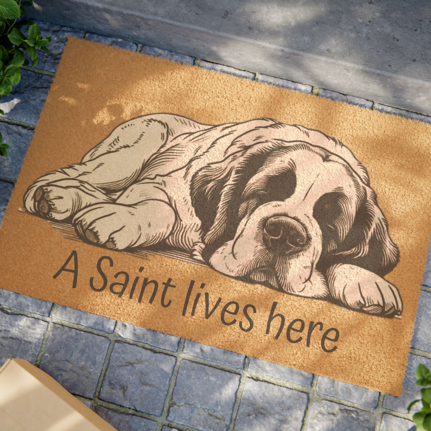 "A Saint Lives Here" Saint Bernard Coir Doormat |Storybook Den