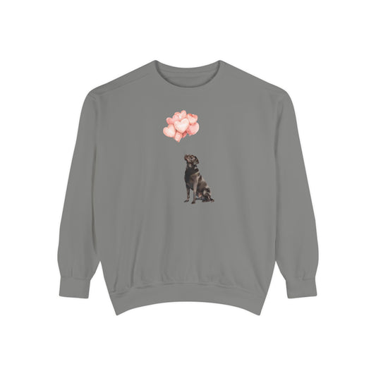 Black Labrador with Heart Balloons Comfort Colors Sweatshirt