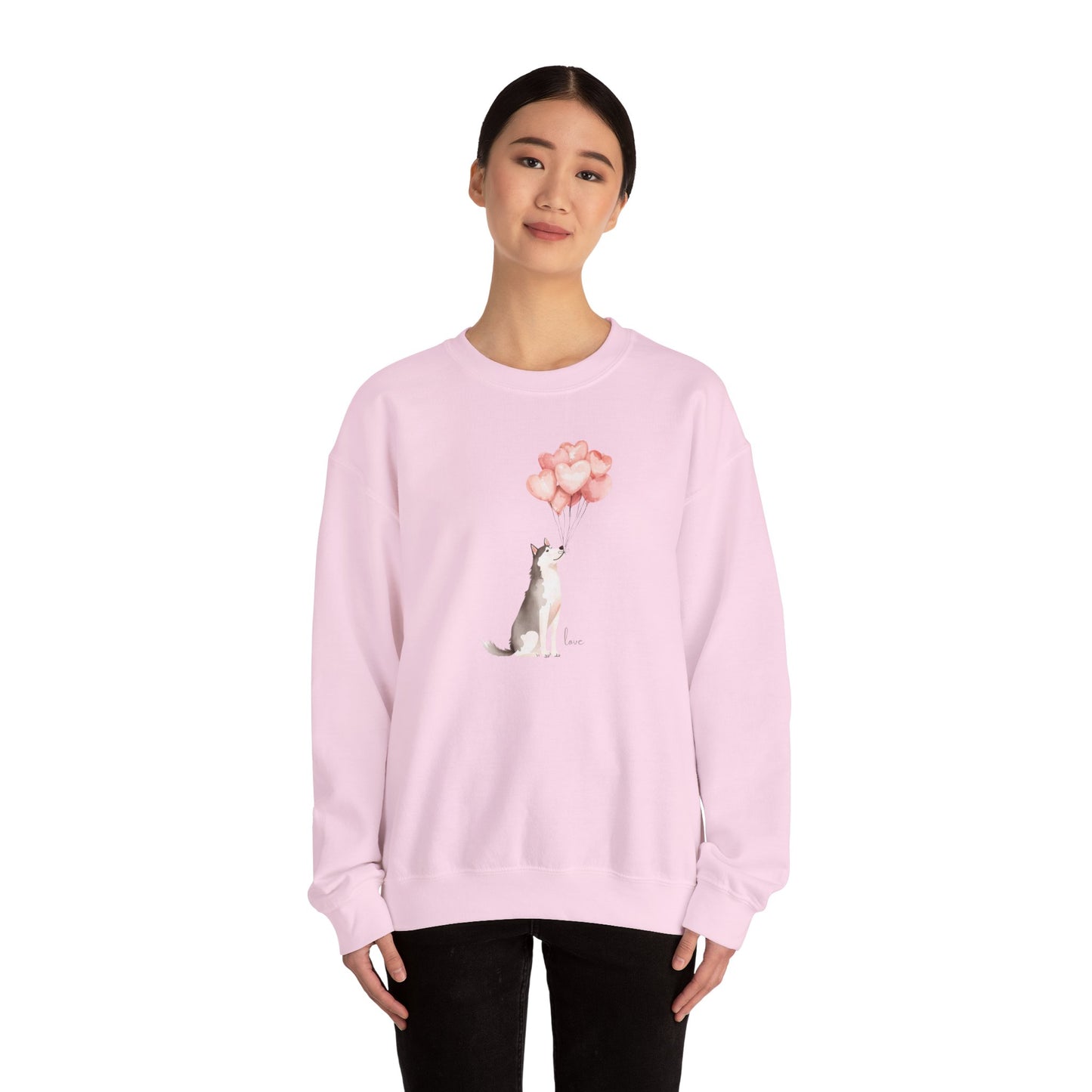 Watercolor Husky with Heart Balloons Sweatshirt