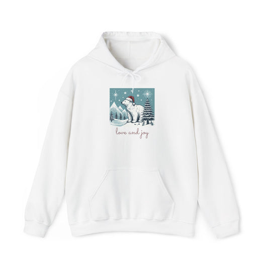 Love and Joy Polar Bear Hoodie, Cozy Christmas Sweatshirt | Stompy Paws