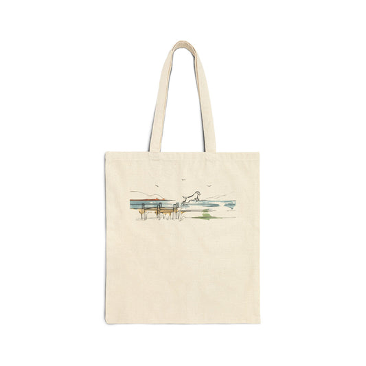 Dock Jump Watercolor Lake Tote | Natural Canvas Heritage Bag