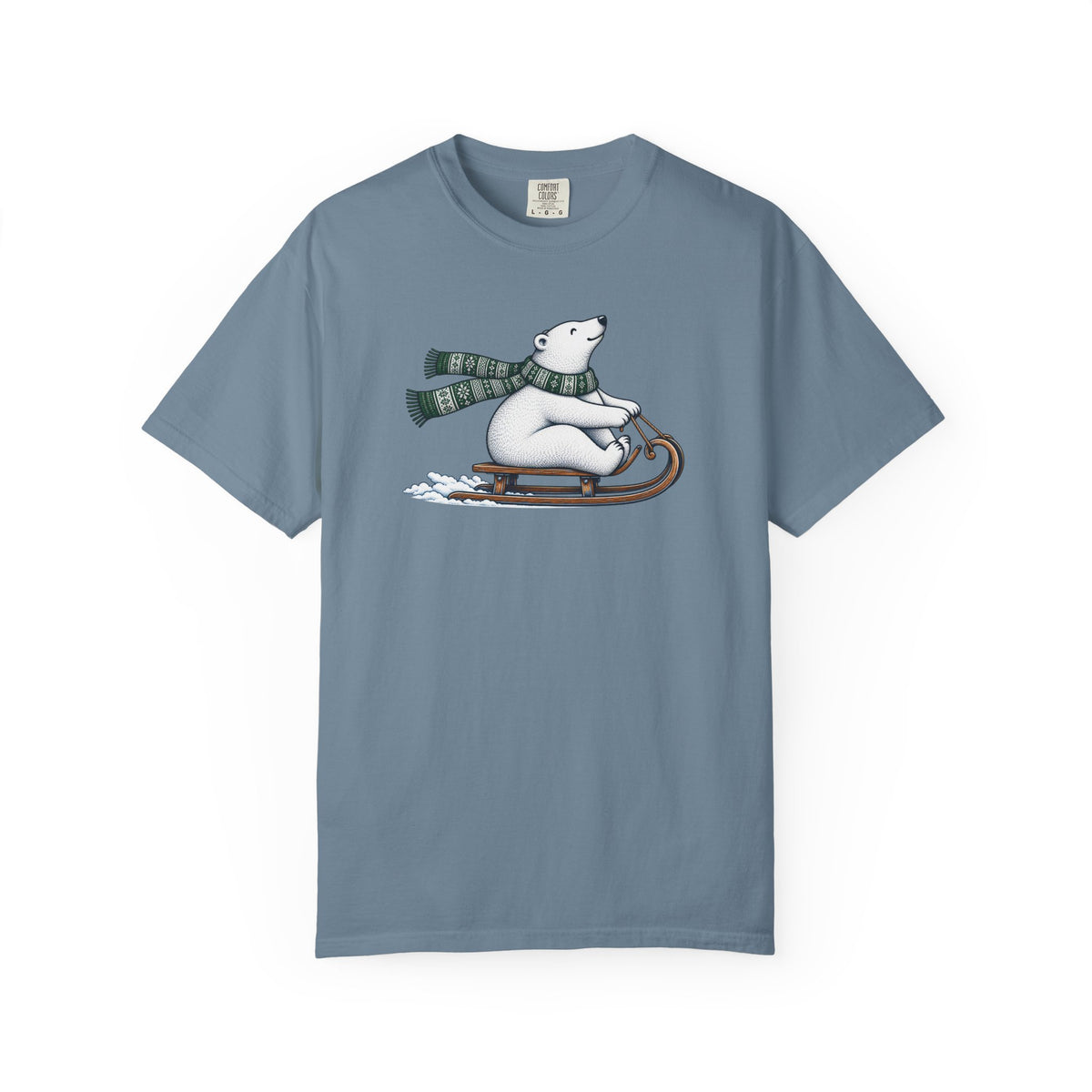 Sledding Polar Bear Comfort Colors Tee | Cozy Winter Bear Shirt
