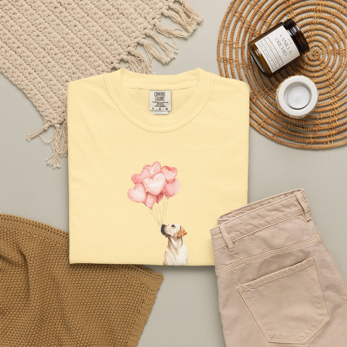 Yellow Labrador Heart Balloons Comfort Colors Tee