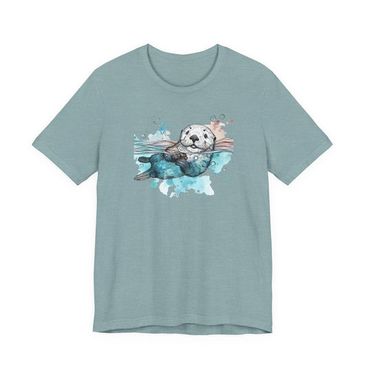 Watercolor Sea Otter T-Shirt, Coastal Animal Graphic Tee, Ocean Wildlife Art Shirt
