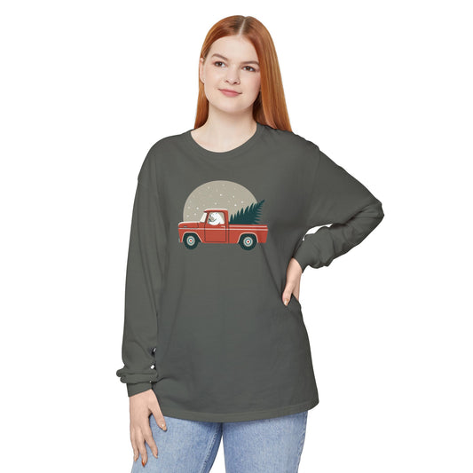 Moonlit Haul, Polar Bear Christmas Truck Design Long Sleeve Comfort Colors