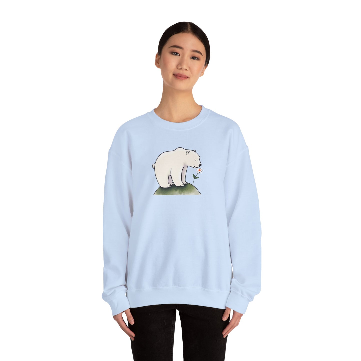 Minimalist Polar Bear Sweatshirt, Daisy Nature Design, Cozy Eco Fleece