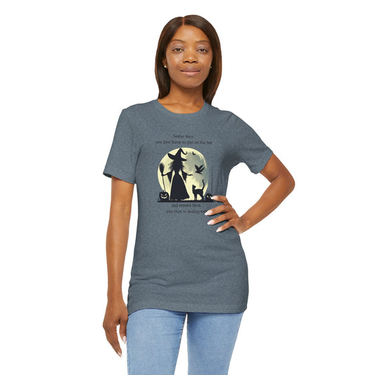 Put On the Hat Tee – Sassy Halloween Witch Graphic Shirt - Stompy Paws