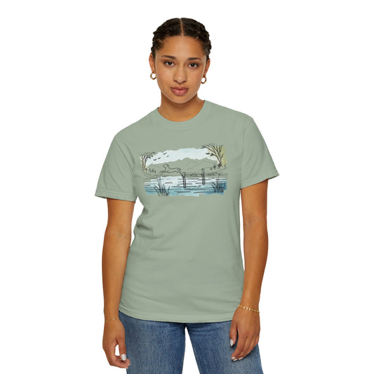 The Dock Jump Watercolor Lake Tee | Comfort Colors® Artisan Graphic T-Shirt
