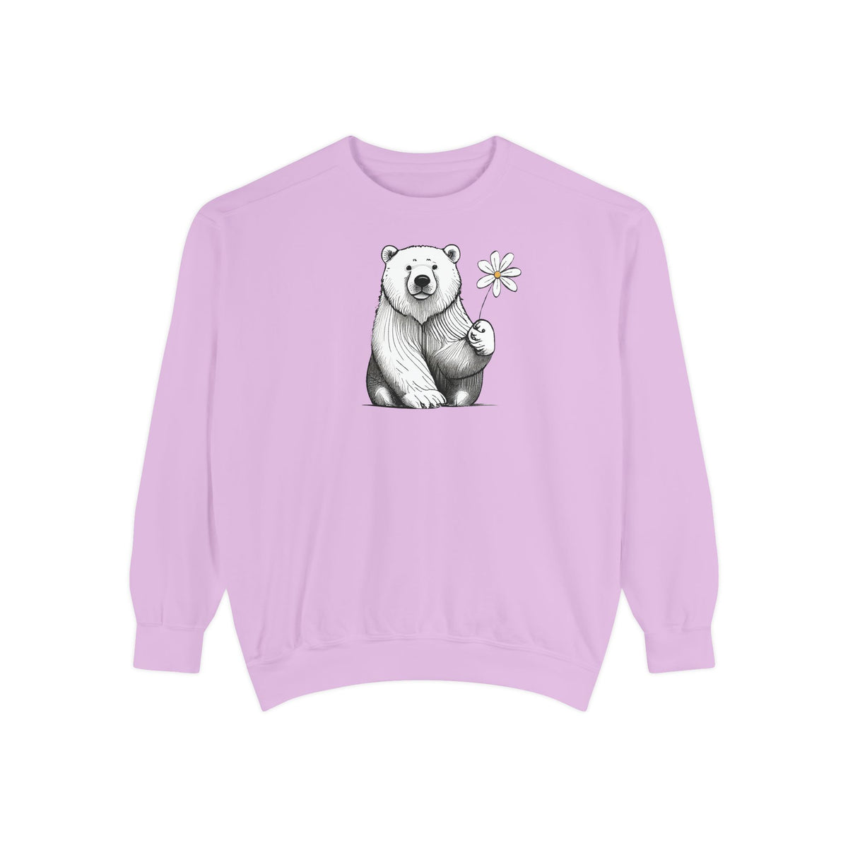 Polar Bear Holding Daisy Comfort Colors Sweatshirt