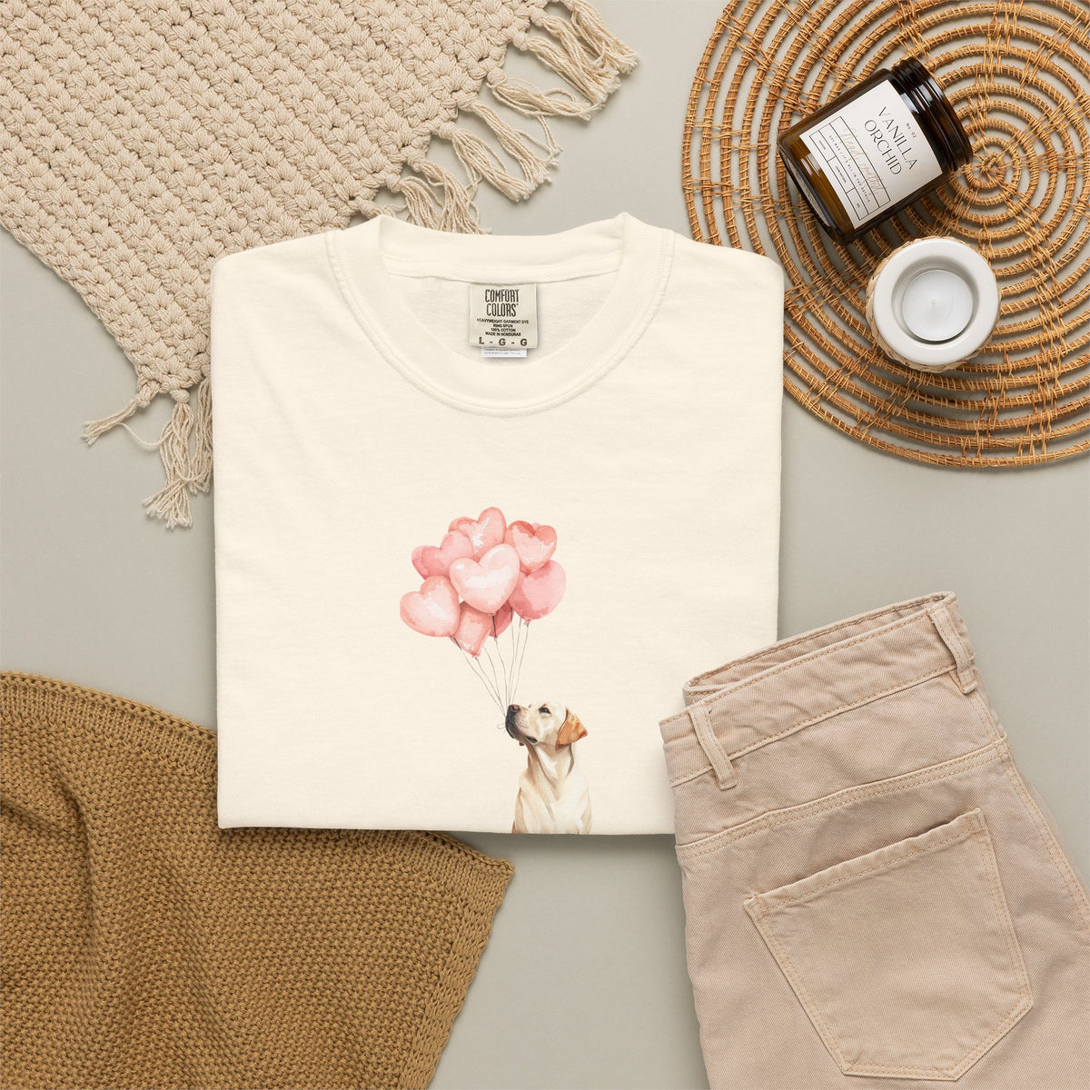 Yellow Labrador Heart Balloons Comfort Colors Tee
