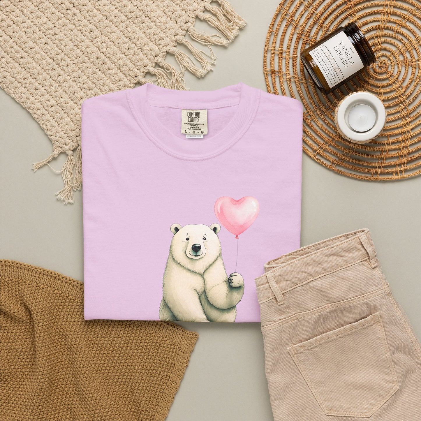 Polar Bear Heart Balloon Comfort Colors Tee