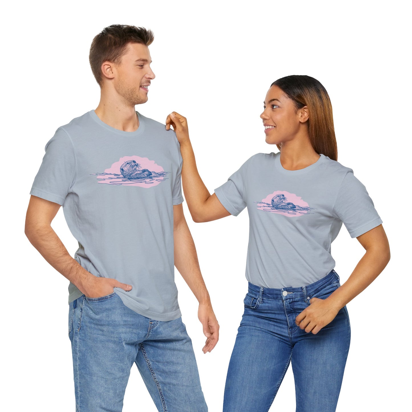 Pink Sky Otter Tee, Soft Pastel Ocean Graphic