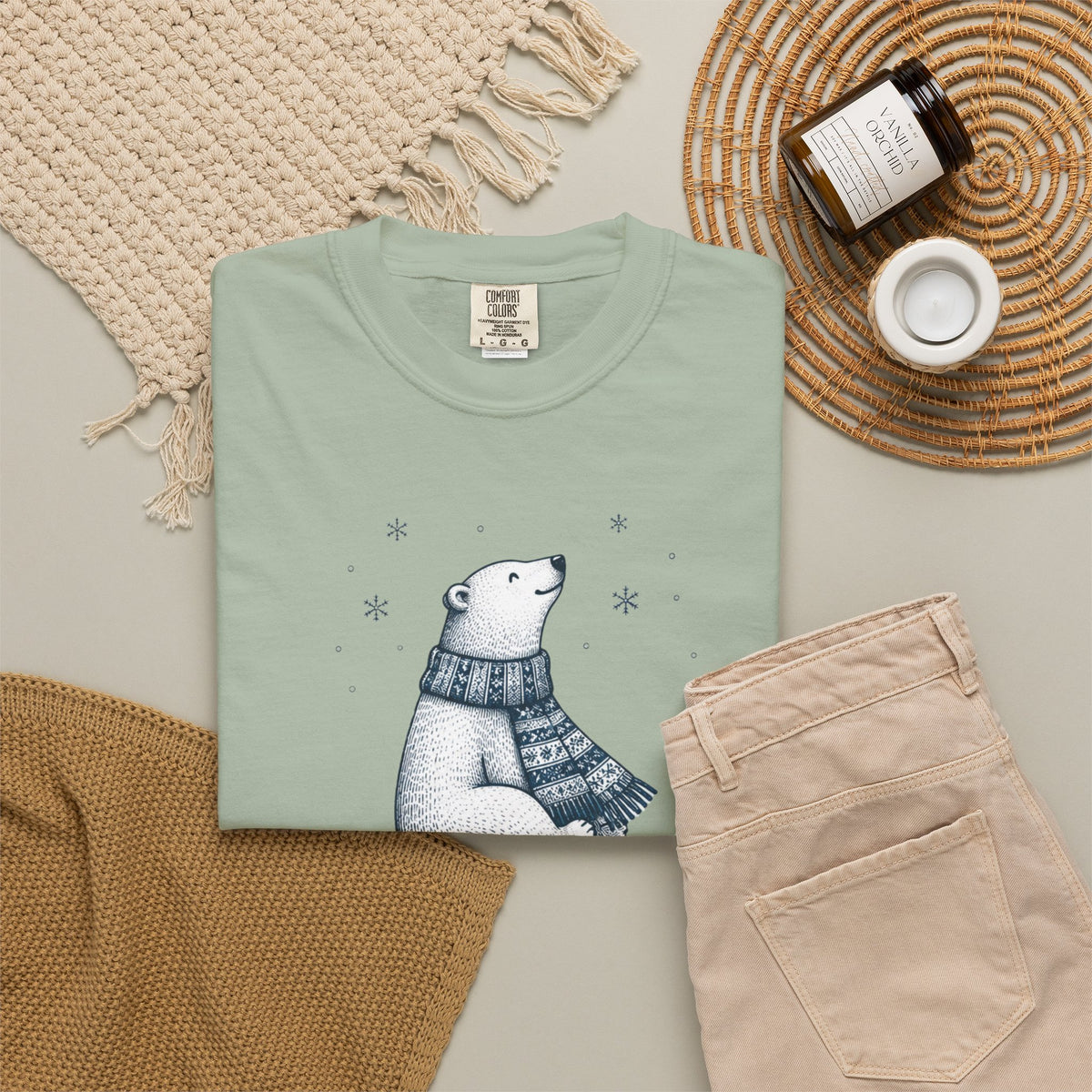 Winter Scarf Polar Bear Comfort Colors Tee