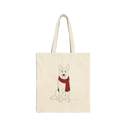 German Shepherd Scarf Bear Premium Canvas Tote | Cozy Den Edition