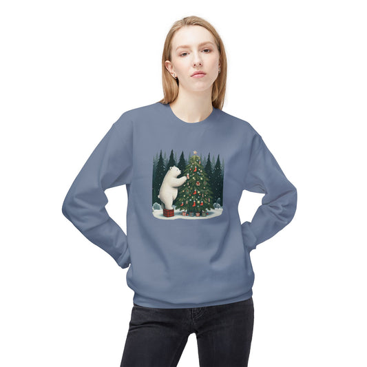 Polar Bear Christmas Sweatshirt, Holiday Tree Graphic Crewneck