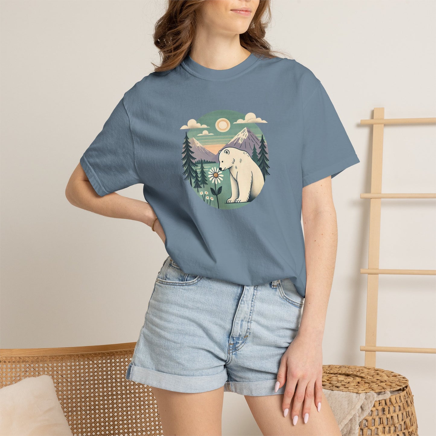Polar Bear Daisy Mountain Comfort Colors Tee