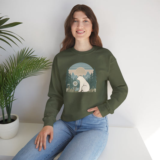 Polar Bear Daisy Sweatshirt | Cozy Nature Graphic Pullover