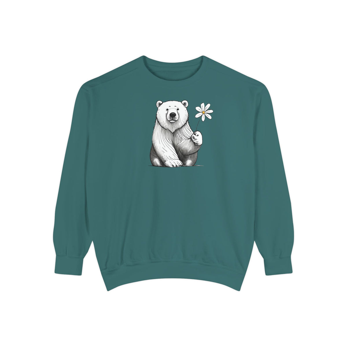 Polar Bear Holding Daisy Comfort Colors Sweatshirt
