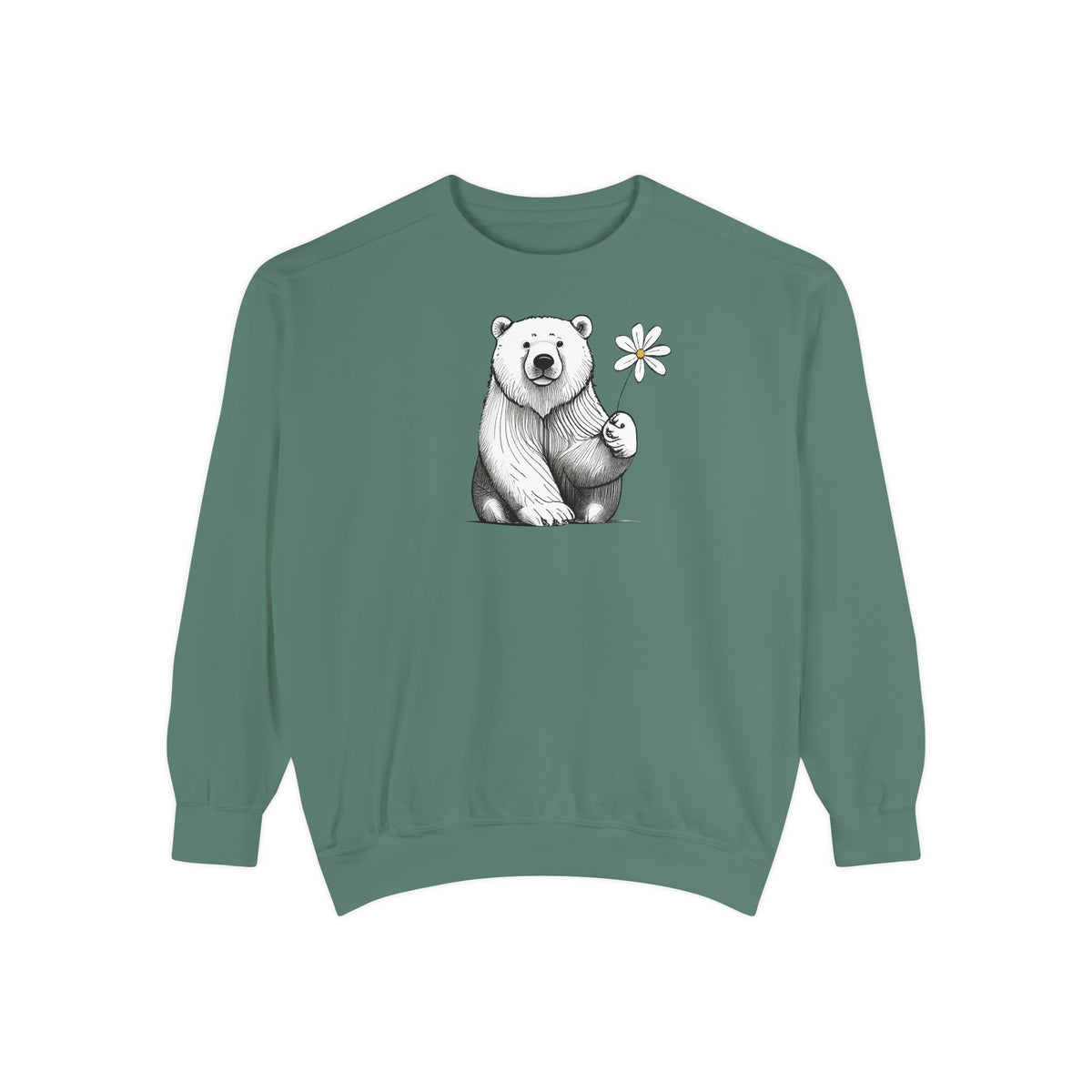 Polar Bear Holding Daisy Comfort Colors Sweatshirt