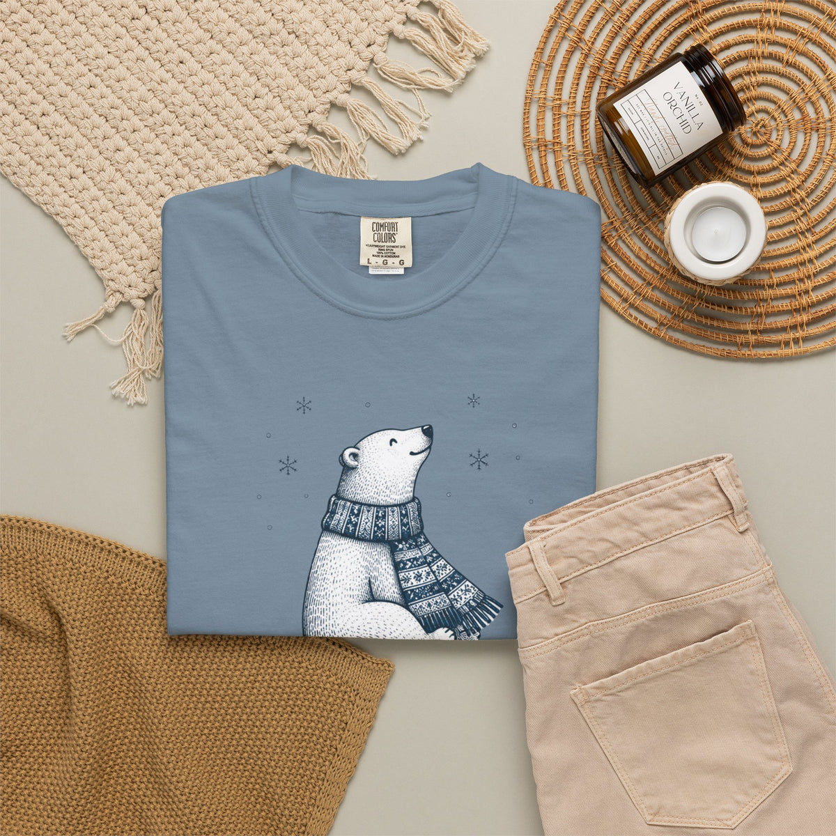 Winter Scarf Polar Bear Comfort Colors Tee