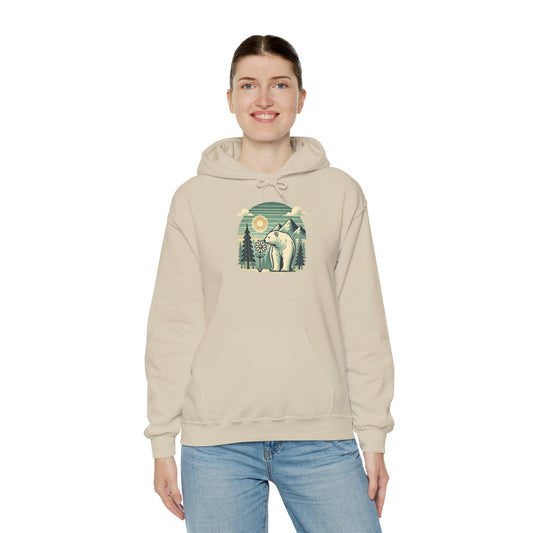 Peaceful Wild Polar Bear Hoodie, Mountain Nature Graphic Heavyweight Sweatshirt