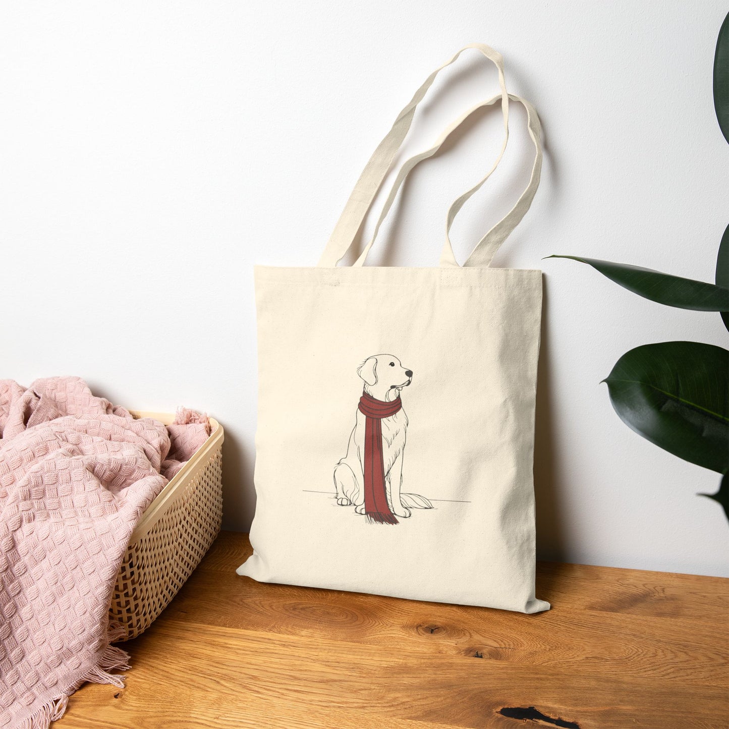 Golden Retriever Scarf Bear Premium Canvas Tote | Cozy Den Edition