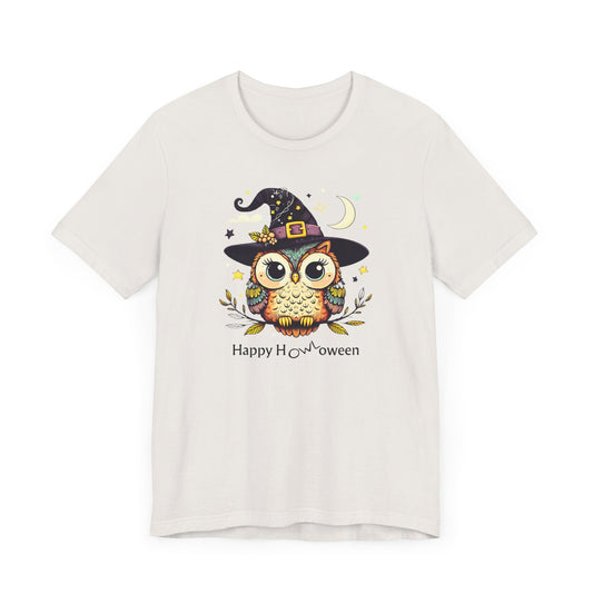 Happy Howloween owl Halloween t-shirt – cute witchy fall graphic tee by Stompy Paws