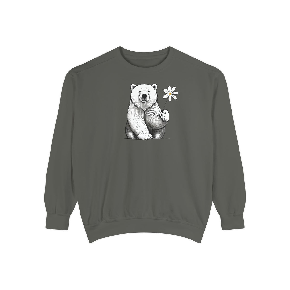 Polar Bear Holding Daisy Comfort Colors Sweatshirt