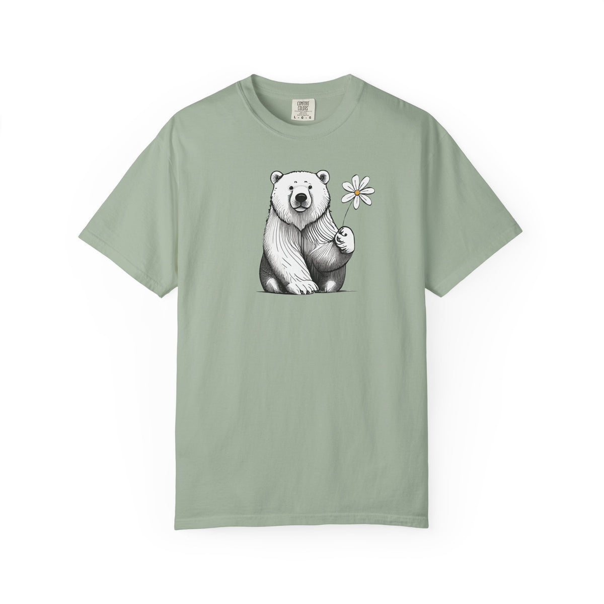 Sketch Polar Bear Holding Daisy Comfort Colors Tee