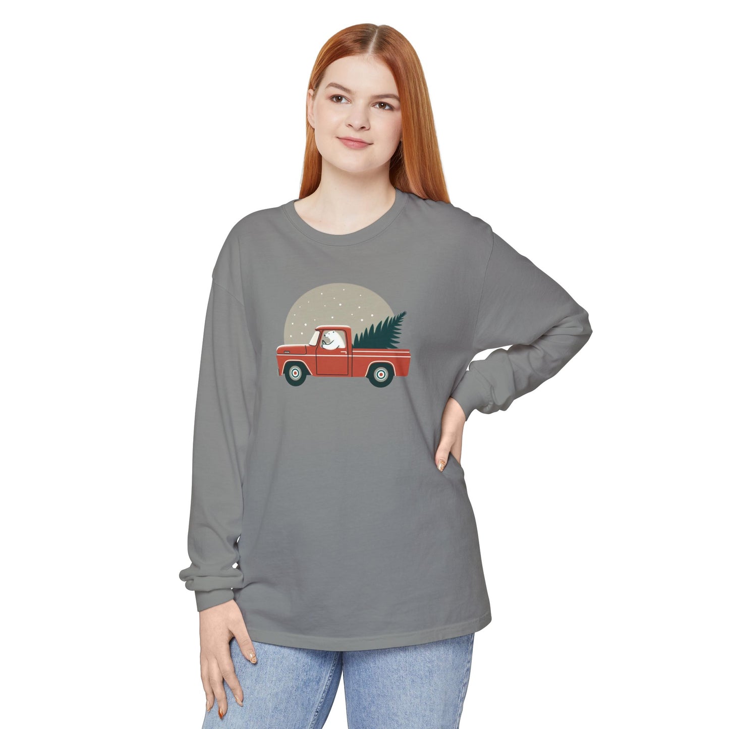 Vintage Polar Bear Christmas Truck Long Sleeve Tee