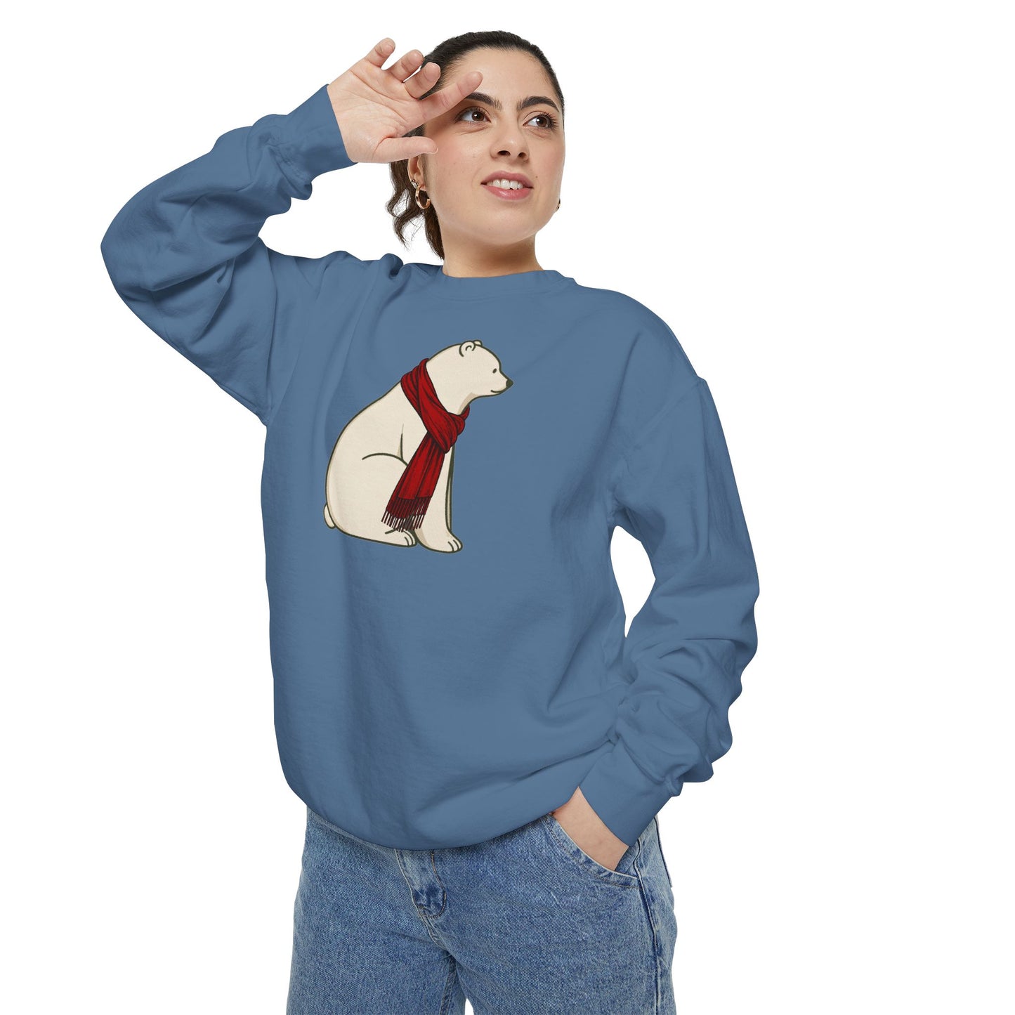 Polar Bear Scarf Sweatshirt | Cozy Winter Bear Crewneck