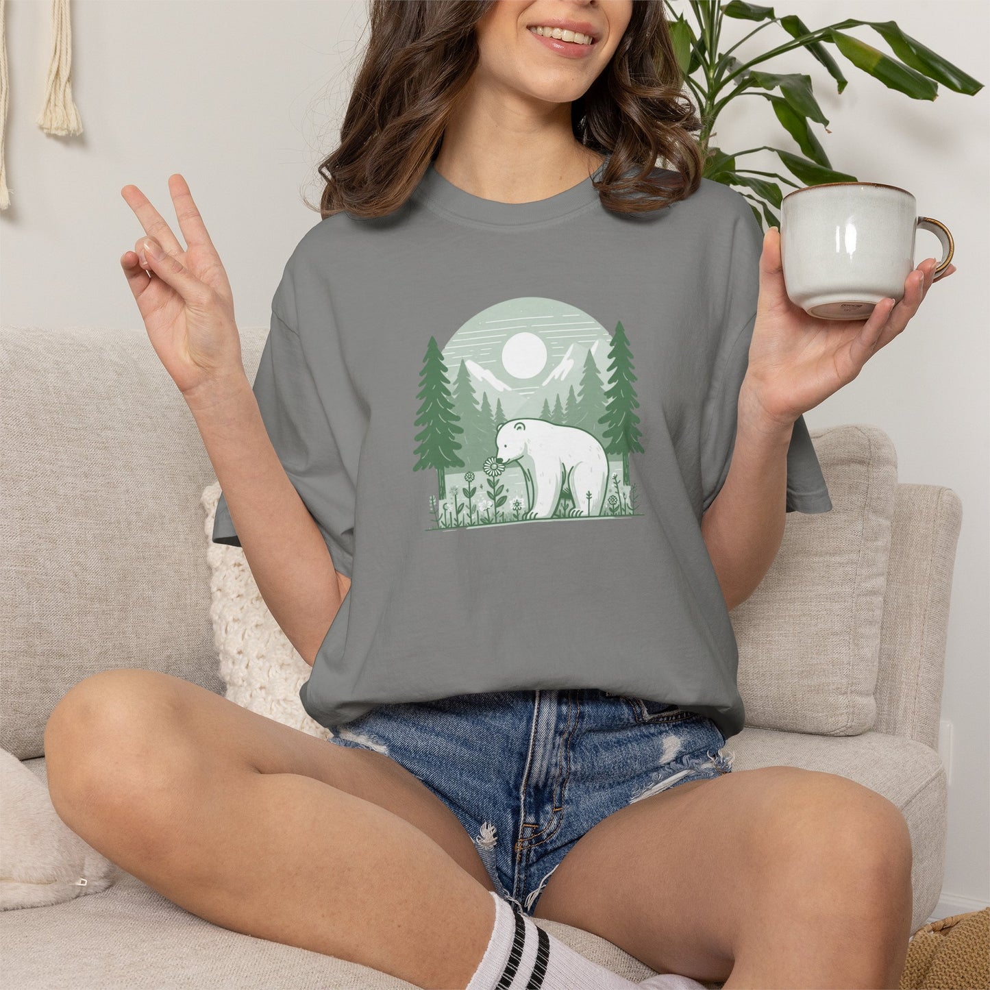 Polar Bear Forest Bloom Comfort Colors Tee