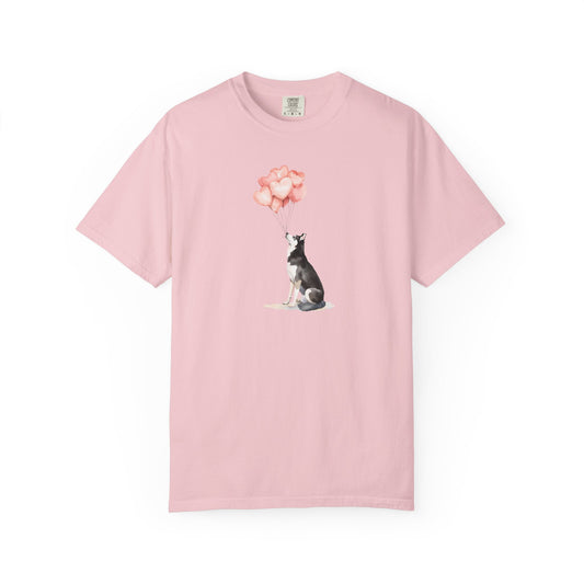 Siberian Husky with Heart Balloons Comfort Colors Tee