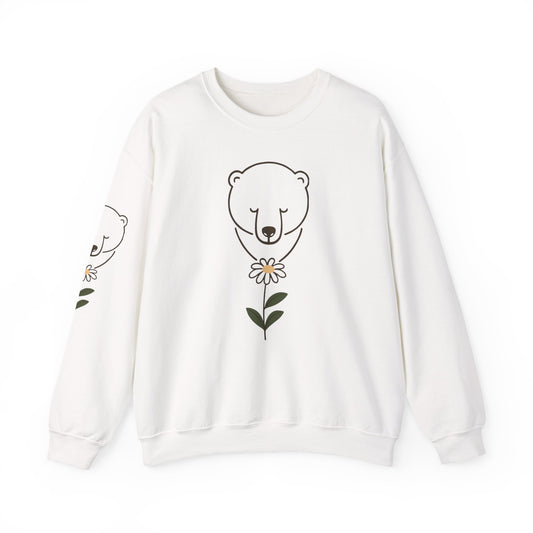 Polar Bear Wildflower Sweatshirt | Minimalist Nature Graphic