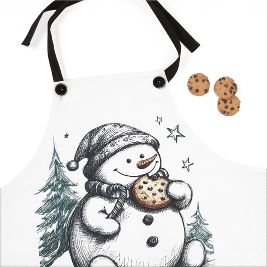 Snowman Christmas Apron, Cookie Baking Holiday Apron with Buttons