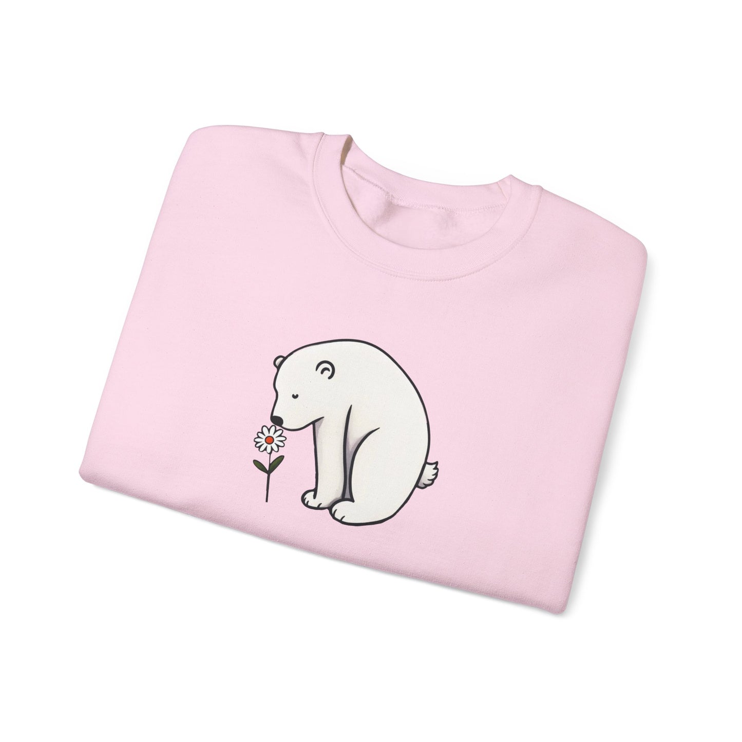 Minimalist Polar Bear Sweatshirt, Daisy Nature Design, Gentle Cozy Fleece