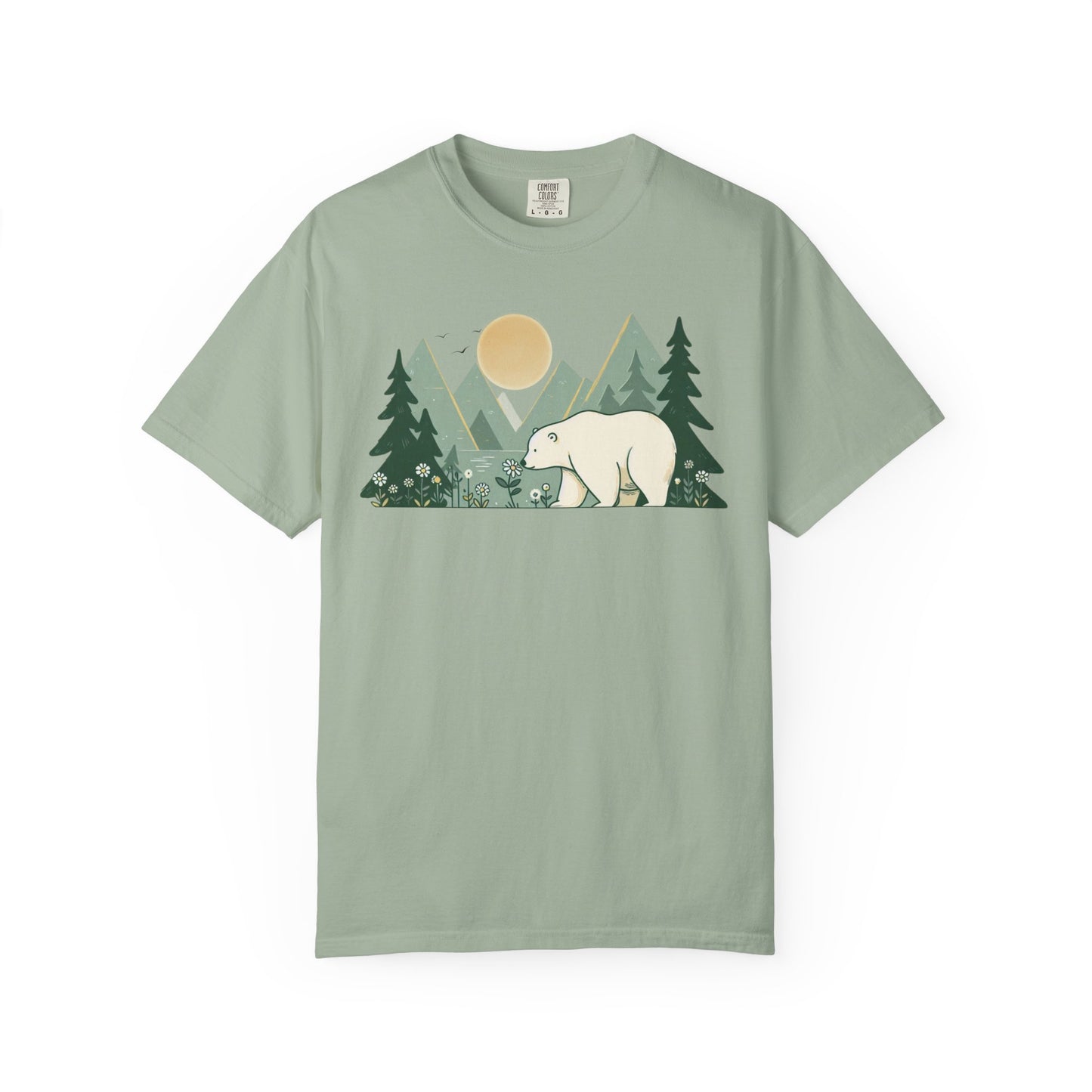 Polar Bear Wildflower T-Shirt | Retro Mountain Landscape Graphic