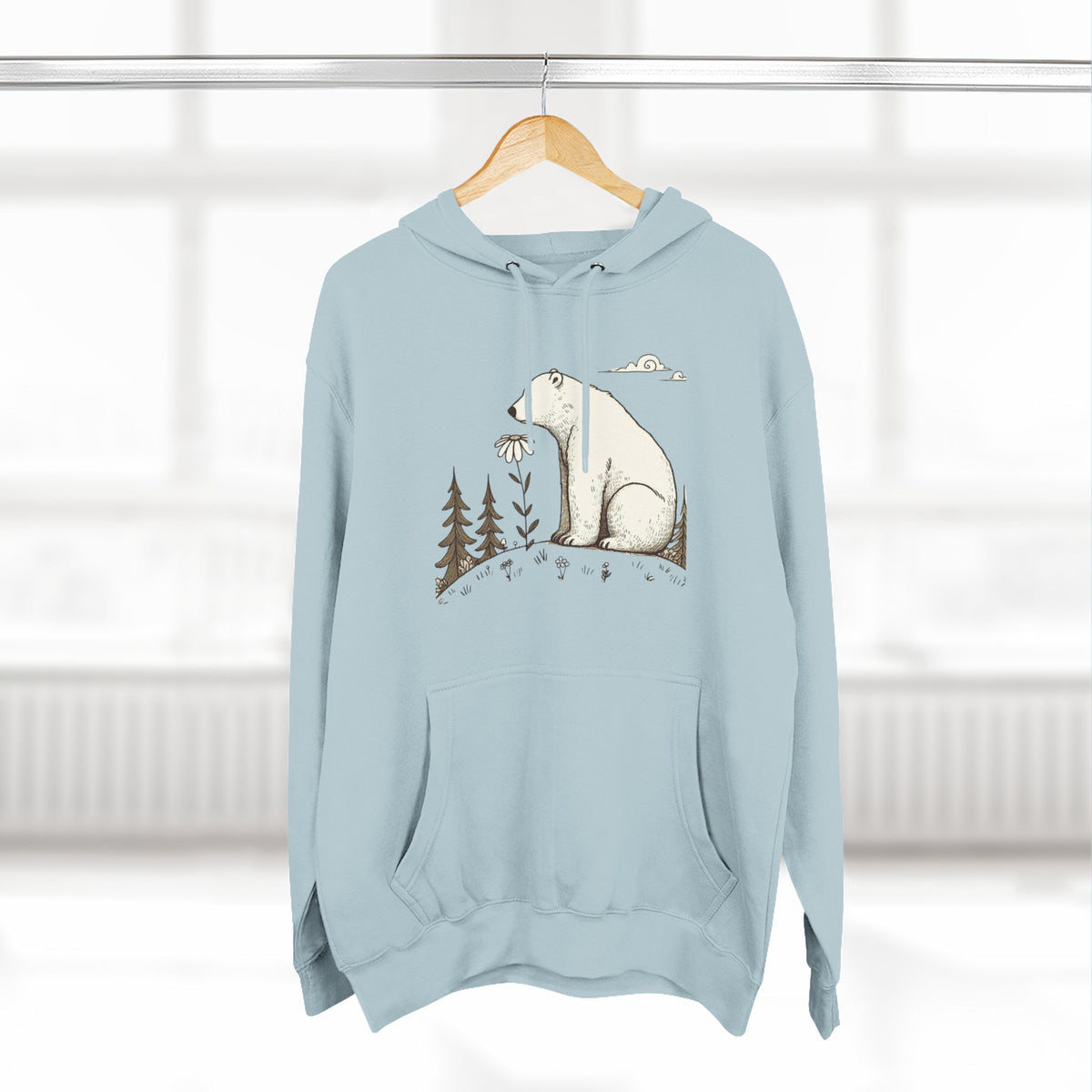Polar Bear Meadow Hoodie | Minimalist Nature Sweatshirt
