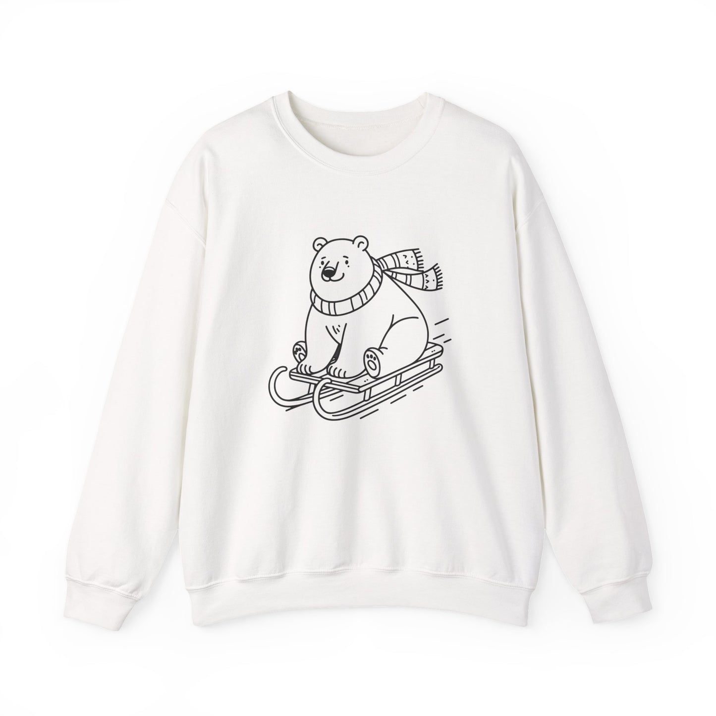 Cozy Polar Bear Sledding Sweatshirt | Unisex Heavy Blend Holiday Pullover