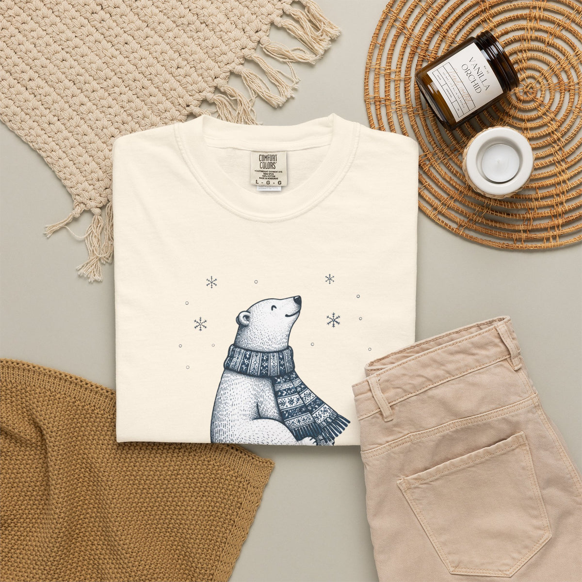 Winter Scarf Polar Bear Comfort Colors Tee