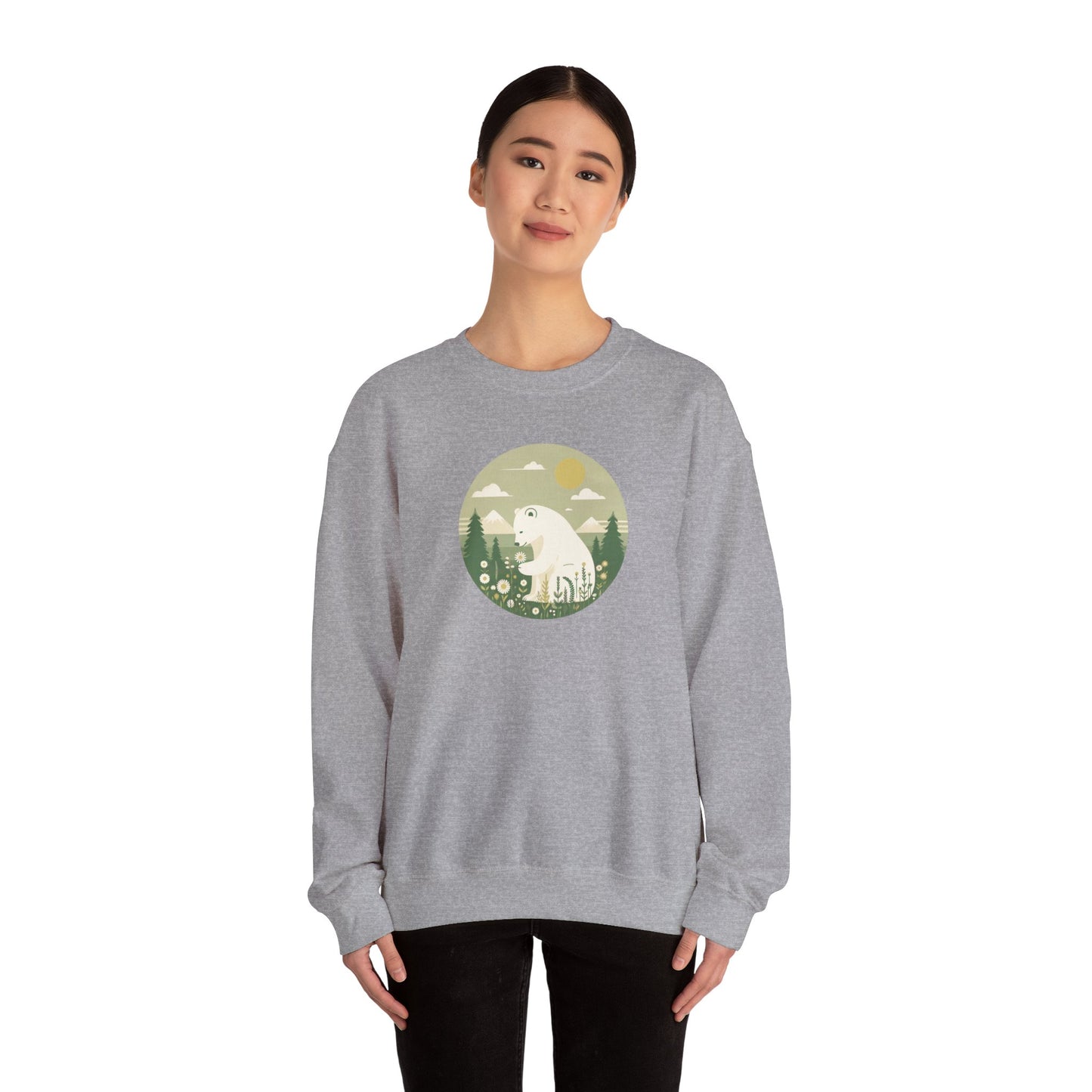Polar Bear & Daisy Sweatshirt, Cozy Unisex Heavy Winter Graphic