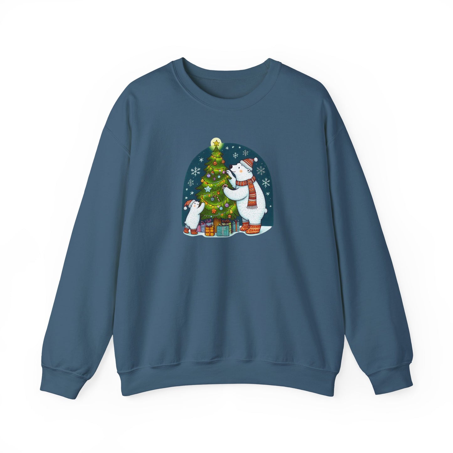 Tree Trimming Polar Bear Sweatshirt, Cozy Christmas Graphic Crewneck