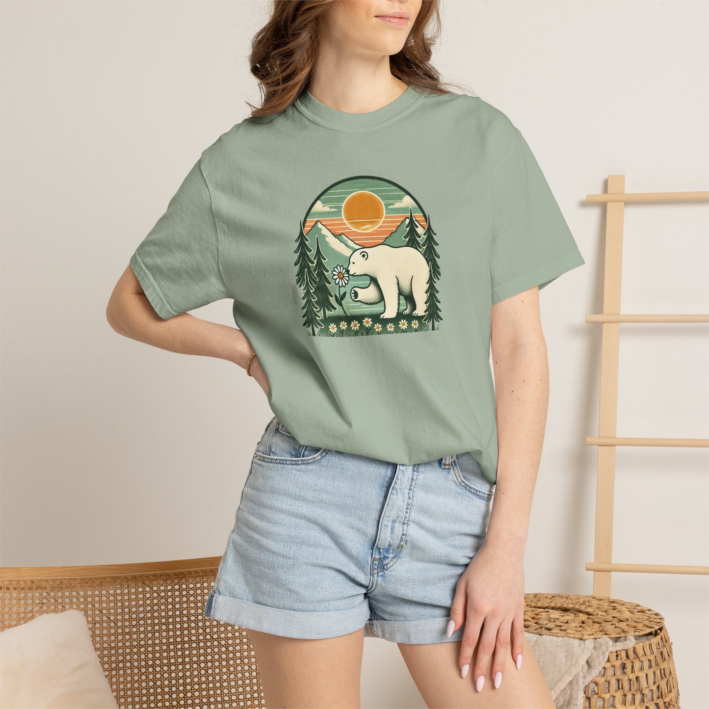 Polar Bear Daisy Sunset Comfort Colors Tee