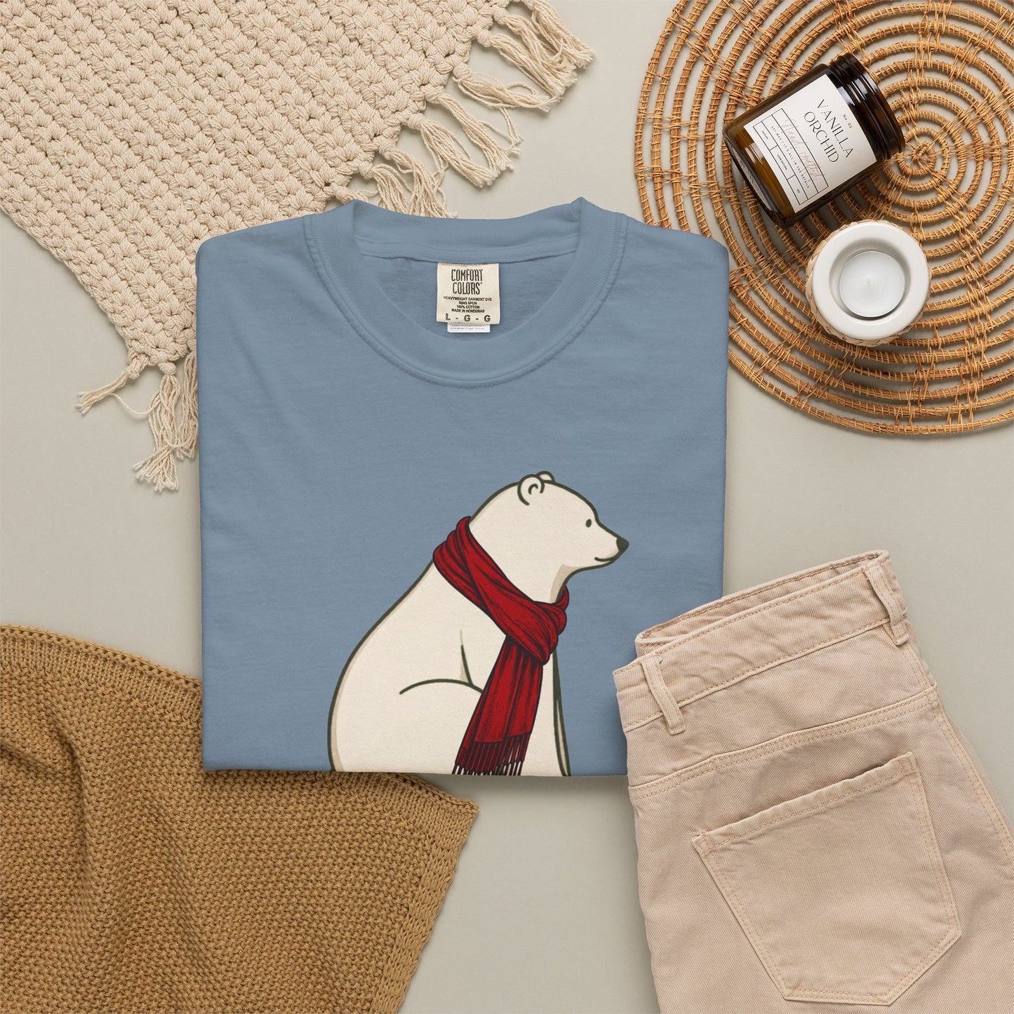 Polar Bear Scarf Comfort Colors® T-Shirt | Cozy Winter Graphic Tee