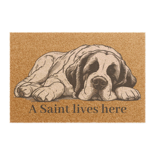 A Saint Lives Here Doormat