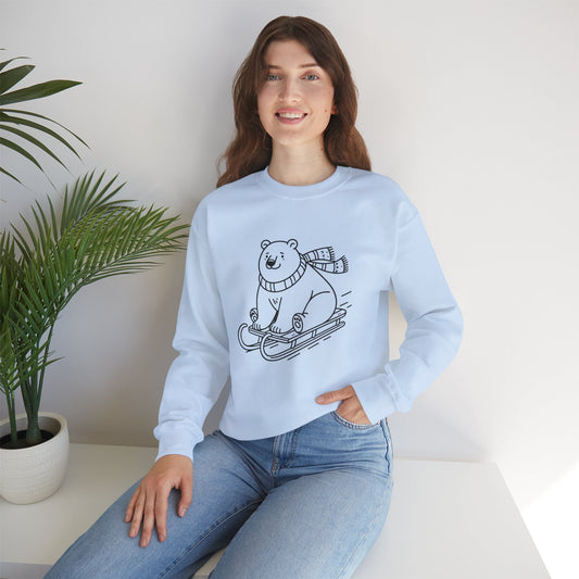 Cozy Polar Bear Sledding Sweatshirt | Unisex Heavy Blend Holiday Pullover