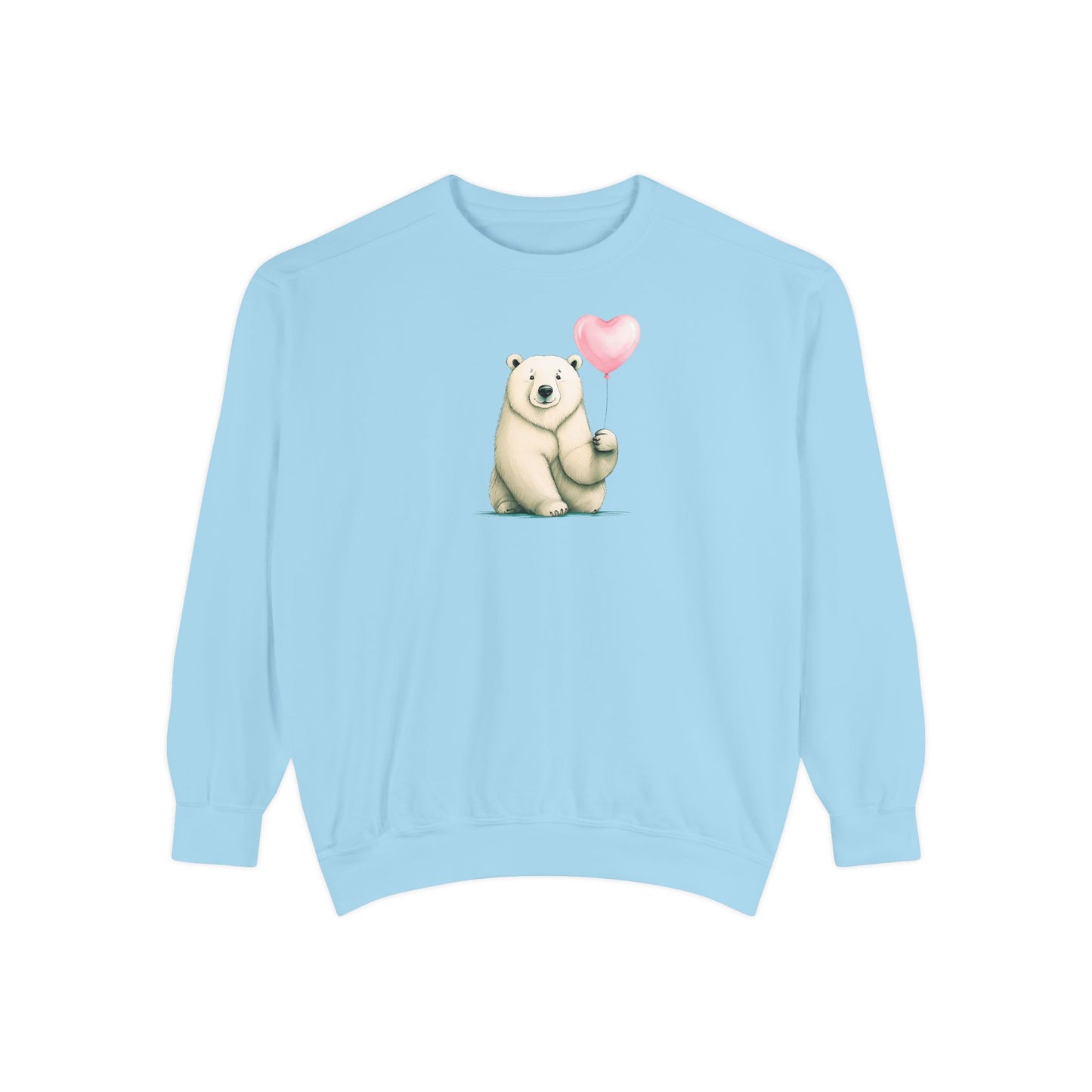 Sweetheart Polar Bear & Heart Balloon Pullover | Premium Comfort Colors® Heritage Fleece