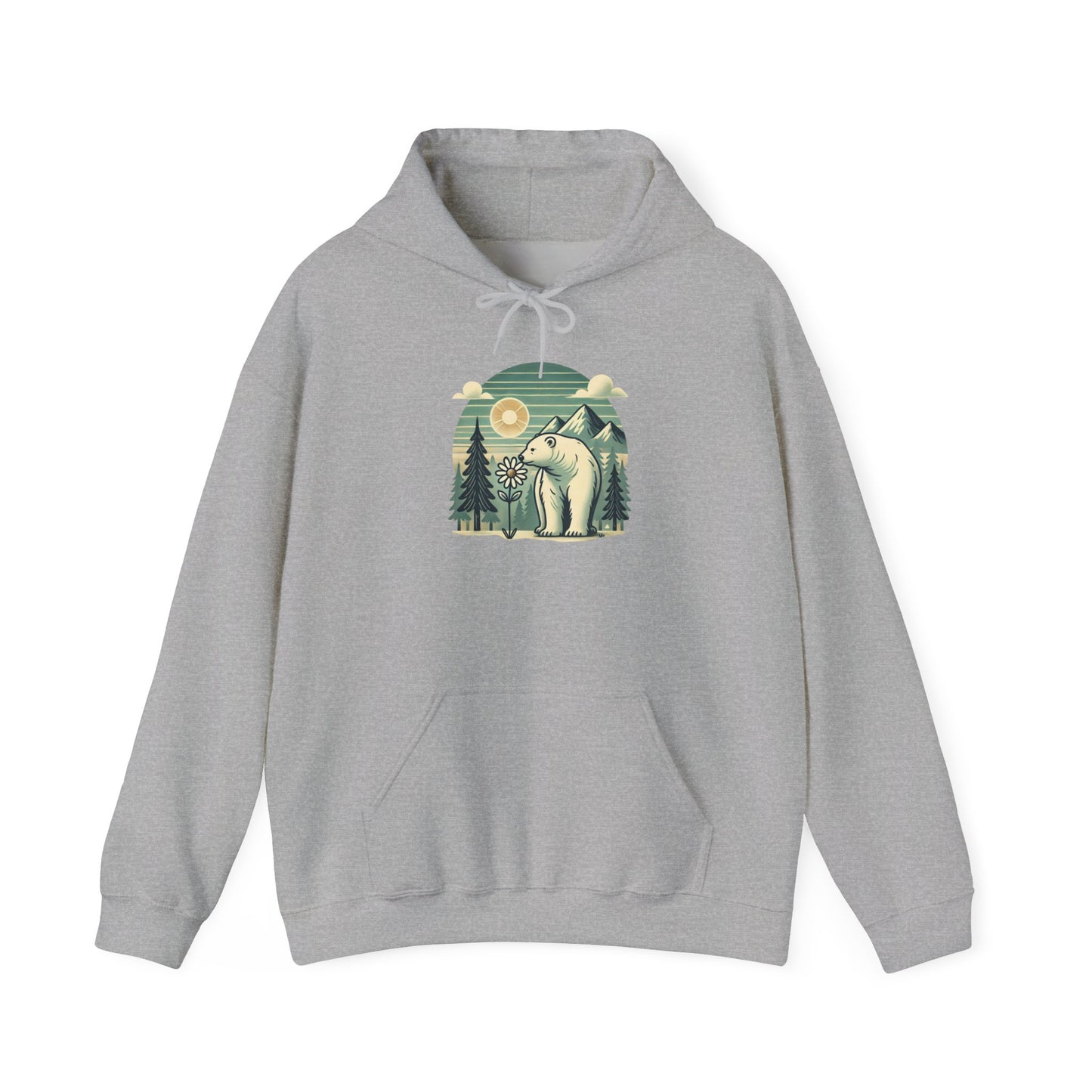 Peaceful Wild Polar Bear Hoodie, Mountain Nature Graphic Heavyweight Sweatshirt