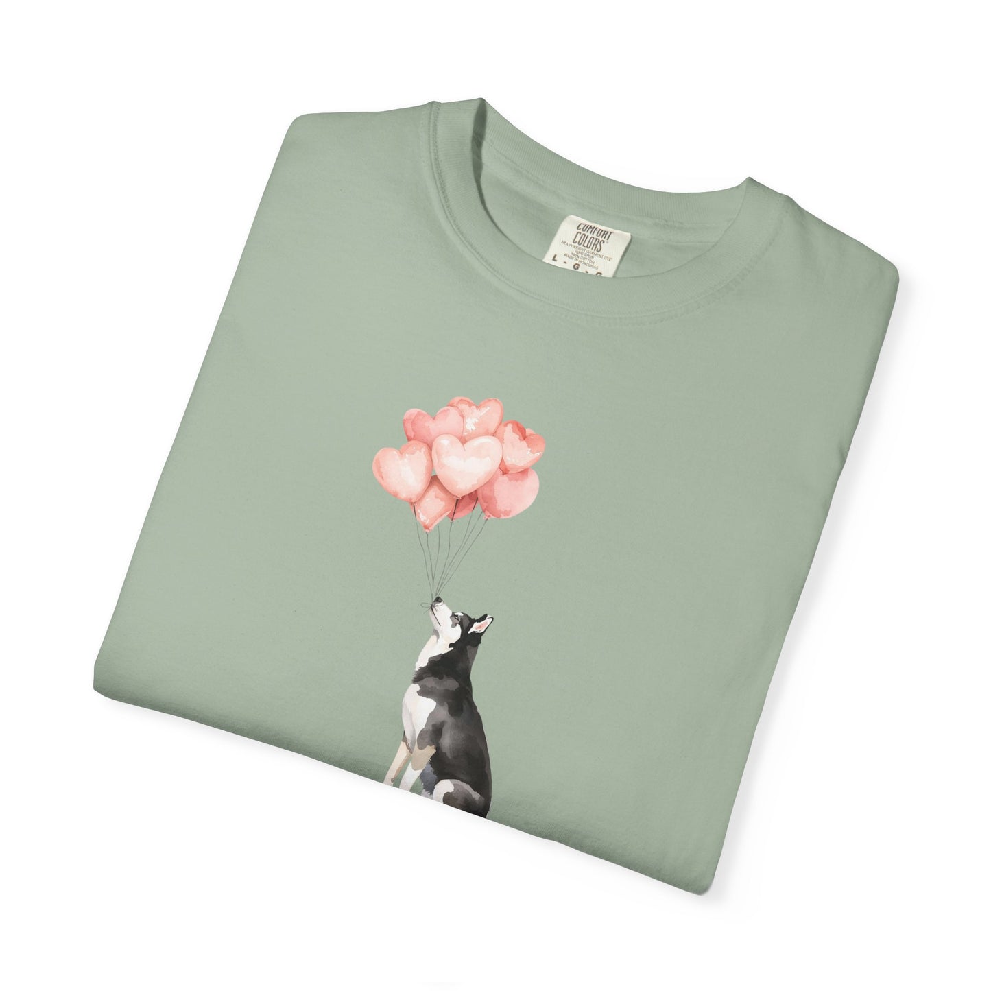 Siberian Husky with Heart Balloons Comfort Colors Tee
