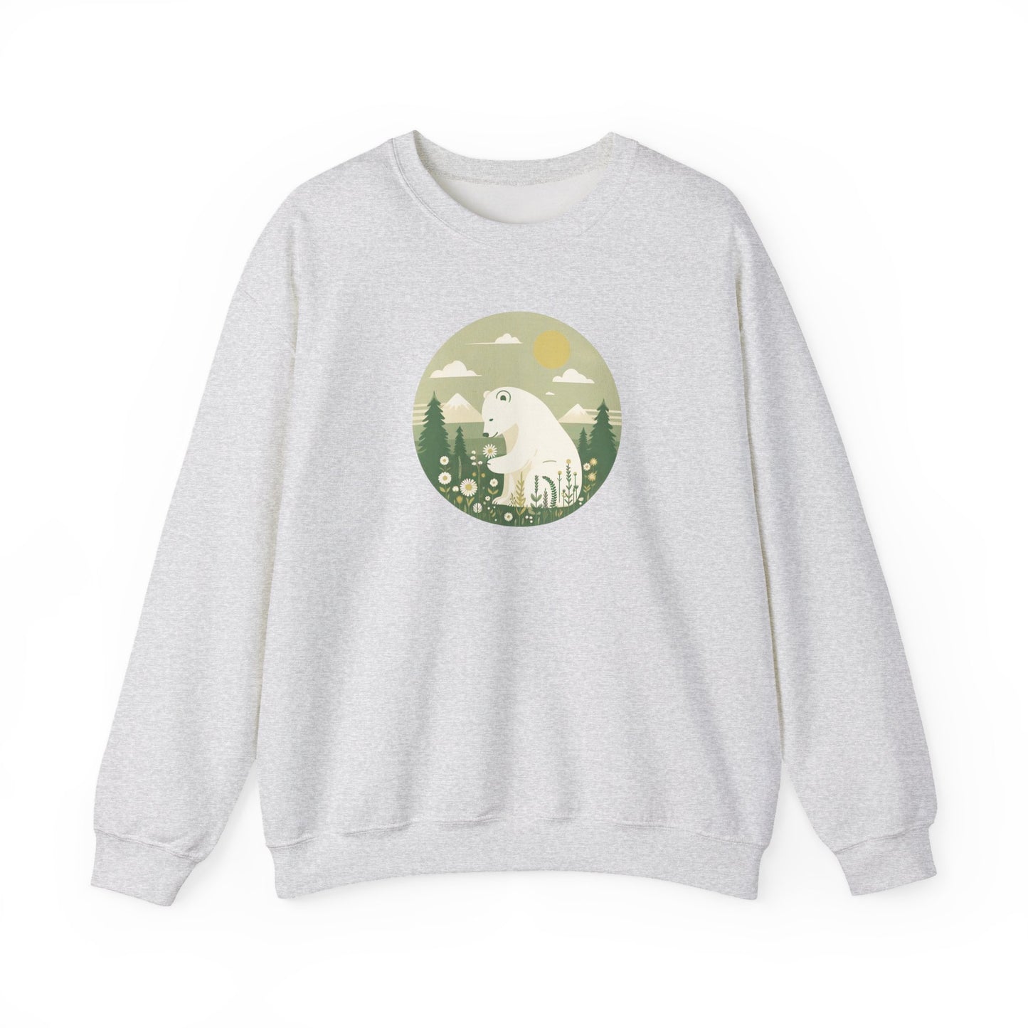 Polar Bear & Daisy Sweatshirt, Cozy Unisex Heavy Winter Graphic